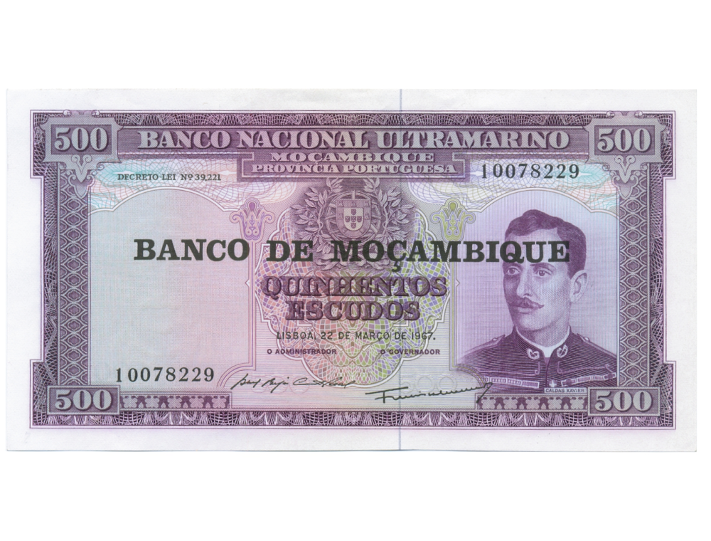 Billete Mozambique 500 Escudos 1976 Sobreimpresión Banco de Moçambique - Numisfila