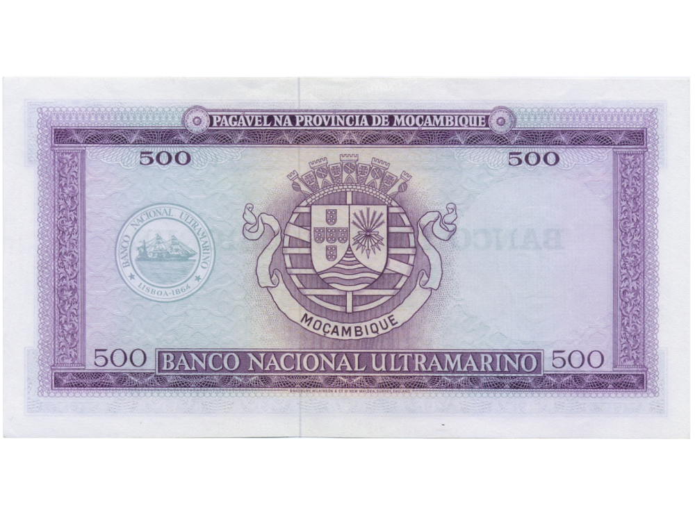 Billete Mozambique 500 Escudos 1976 Sobreimpresión Banco de Moçambique  - Numisfila
