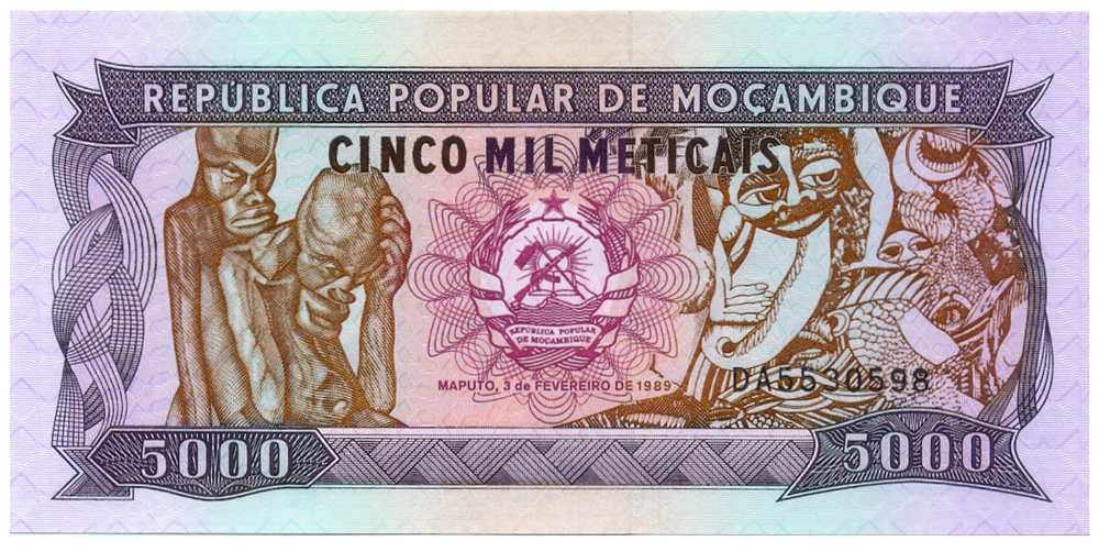 Billete Mozambique 5000 Meticais 1989  - Numisfila