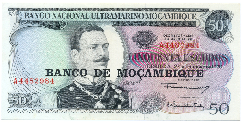 Billete Mozambique 50 Escudos 1970/1976 João de Azevedo Coutinho  - Numisfila