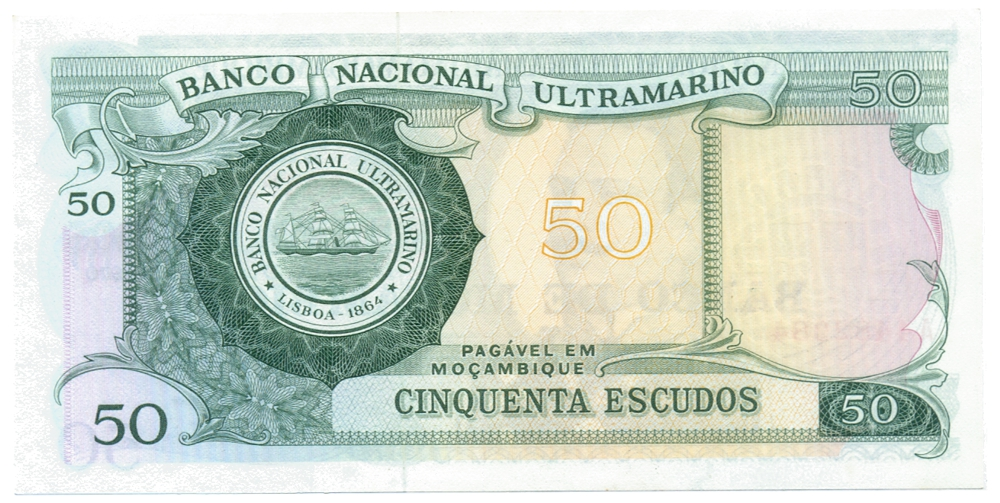 Billete Mozambique 50 Escudos 1970/1976 João de Azevedo Coutinho   - Numisfila
