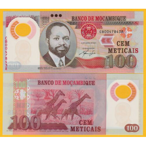 Billete Plastico Mozambique 100 Meticais 2011  - Numisfila