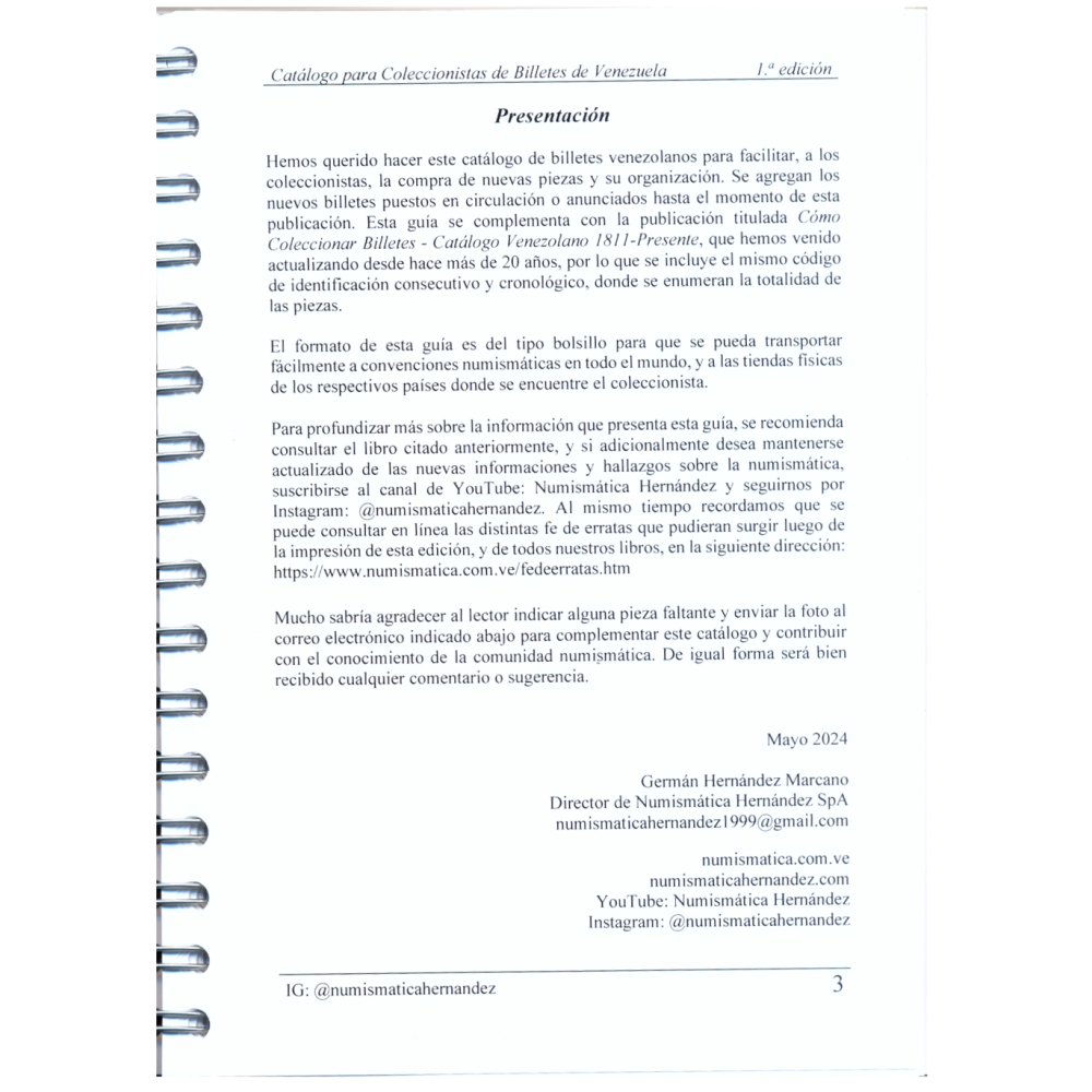 Libro 2025 Catálogo para Coleccionistas de Billetes de Venezuela 1811 - Presente 1° Edición  - Numisfila