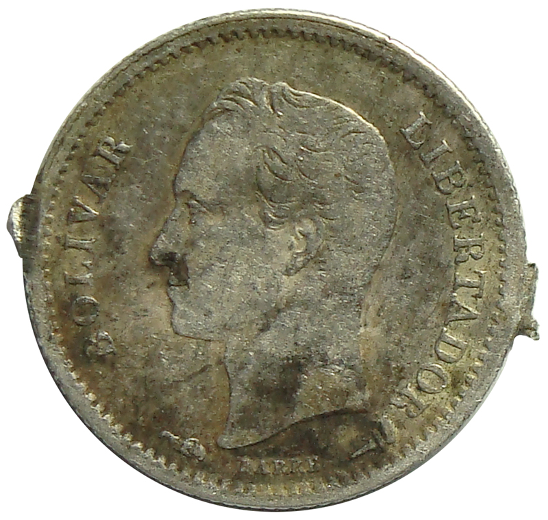 Muy Difícil Moneda ¼ Bolívar 1911 Variante 9 Alto  - Numisfila