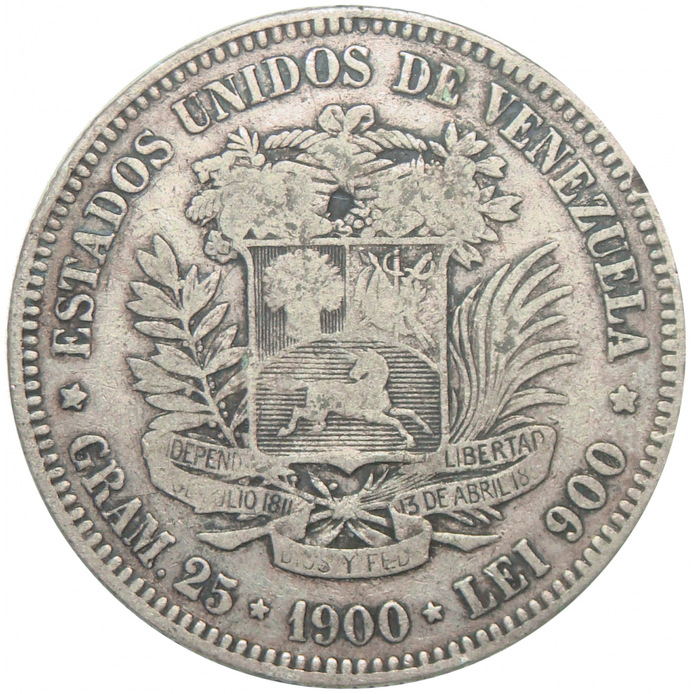 Fuerte Moneda de Plata 5 Bolívares 1900 - Numisfila