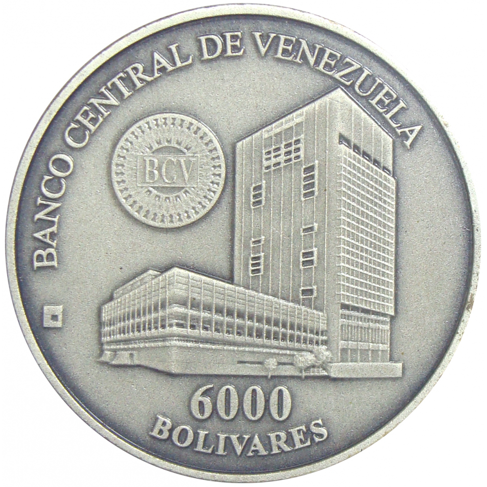 Moneda Plata 6000 Bolivares 2001 Maracay  - Numisfila