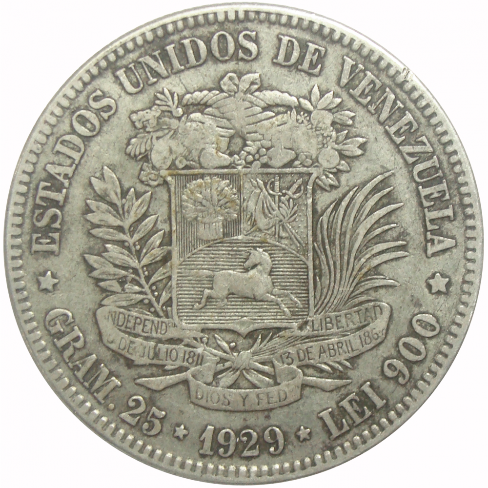 Moneda 5 Bolívares Fuerte Plata 1929 - Numisfila