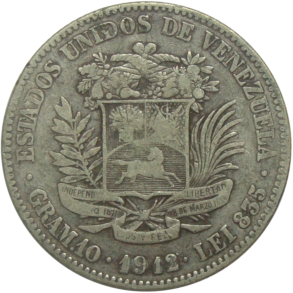 Moneda 2 Bolívares 1912 Fecha Ancha  - Numisfila