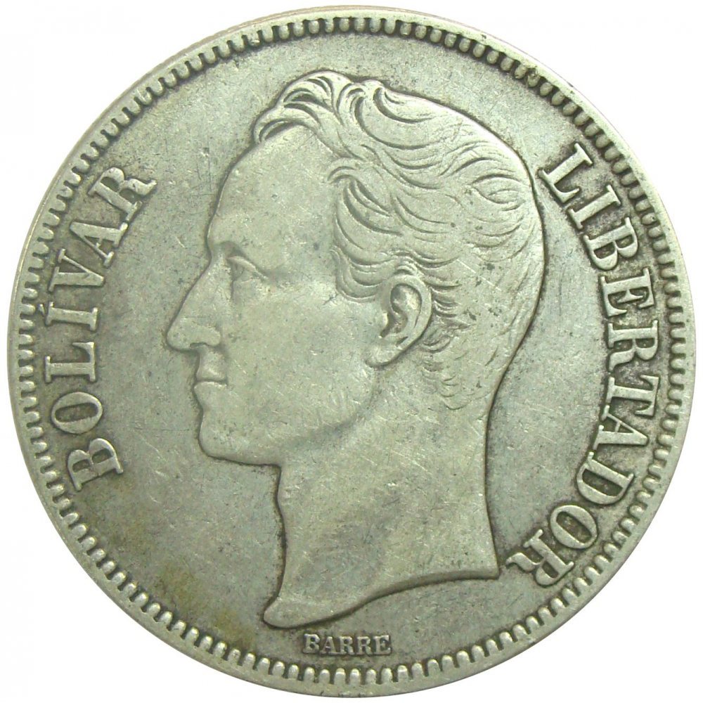 Moneda 5 Bolivares Plata 1936 Fecha Ancha  - Numisfila