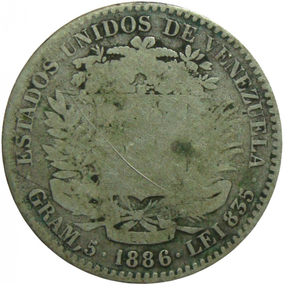 Moneda 1 Bolivar 1886 Fecha Ancha - Numisfila