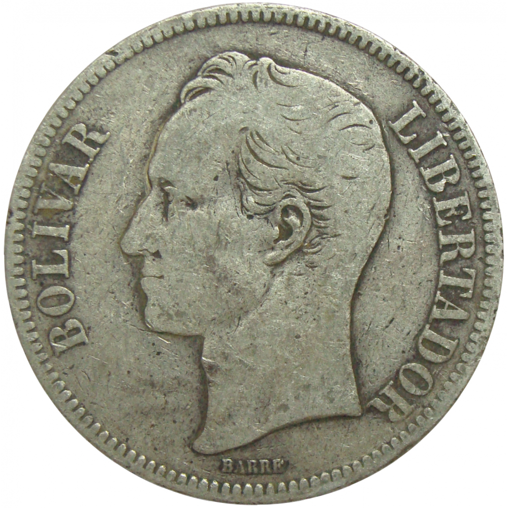 Moneda Plata 5 Bolivares Fuerte 1889  - Numisfila