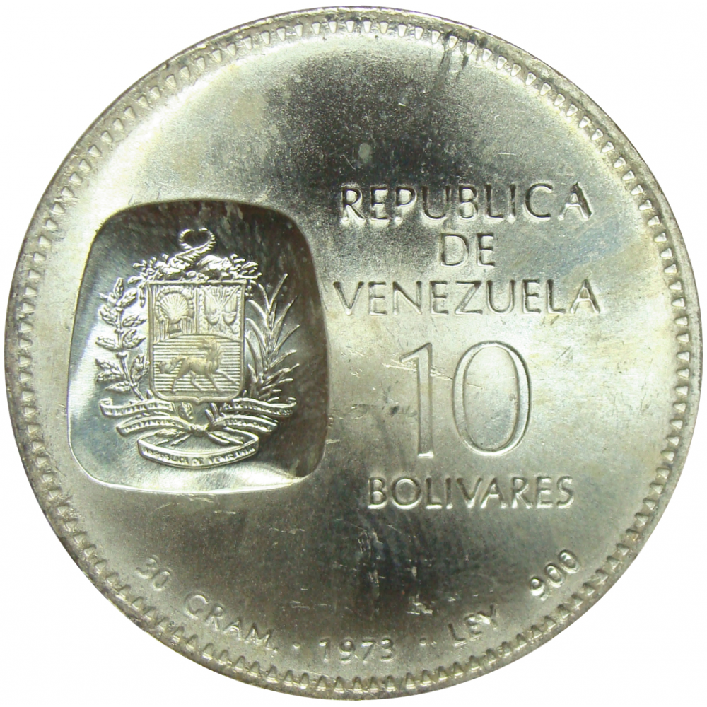  Doblon Moneda 10 Bs 1973 Canto Al Derecho  - Numisfila