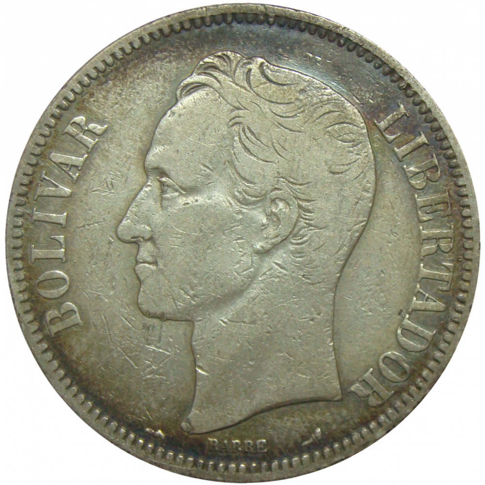 Moneda Plata 5 Bolivares Fuerte 1904 Dificil  - Numisfila