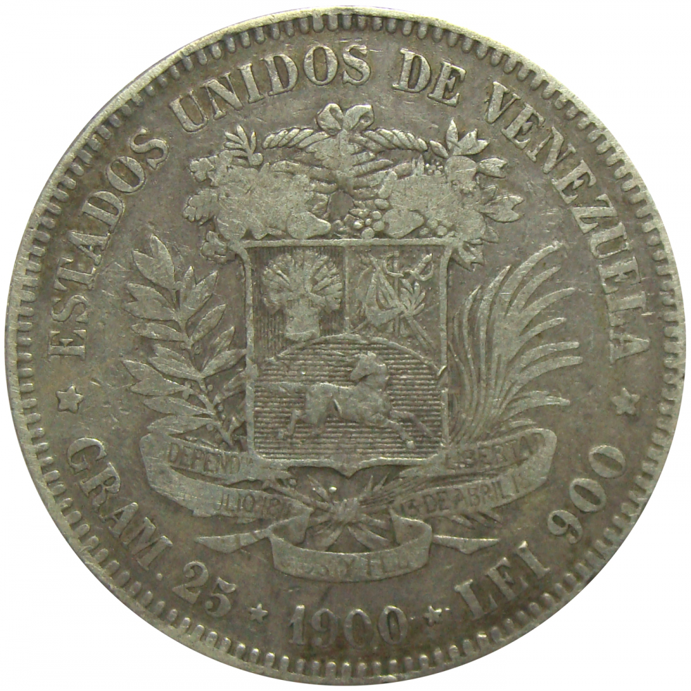 Moneda Plata 5 Bolivares Fuerte 1900 - Numisfila