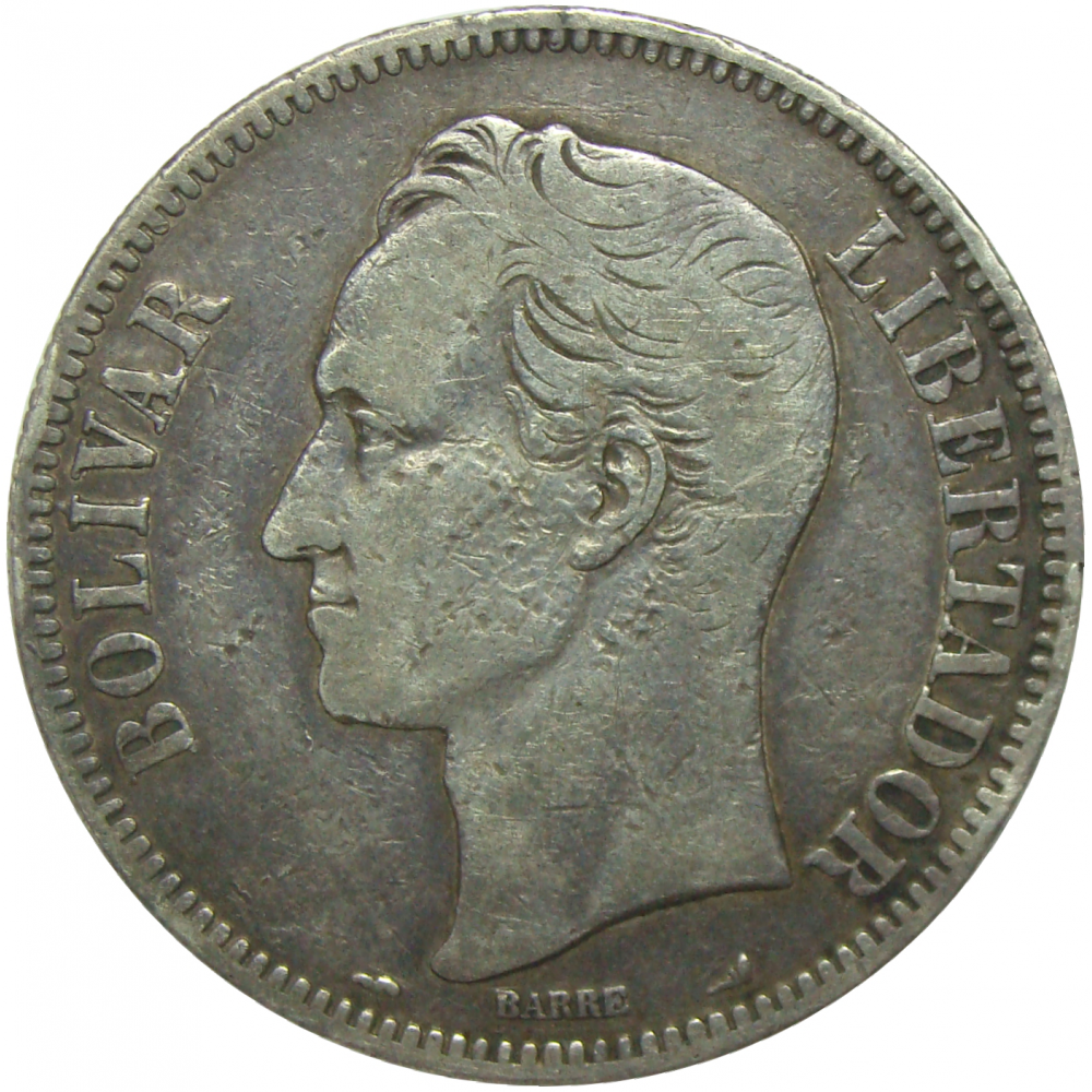 Moneda Plata 5 Bolivares Fuerte 1900  - Numisfila