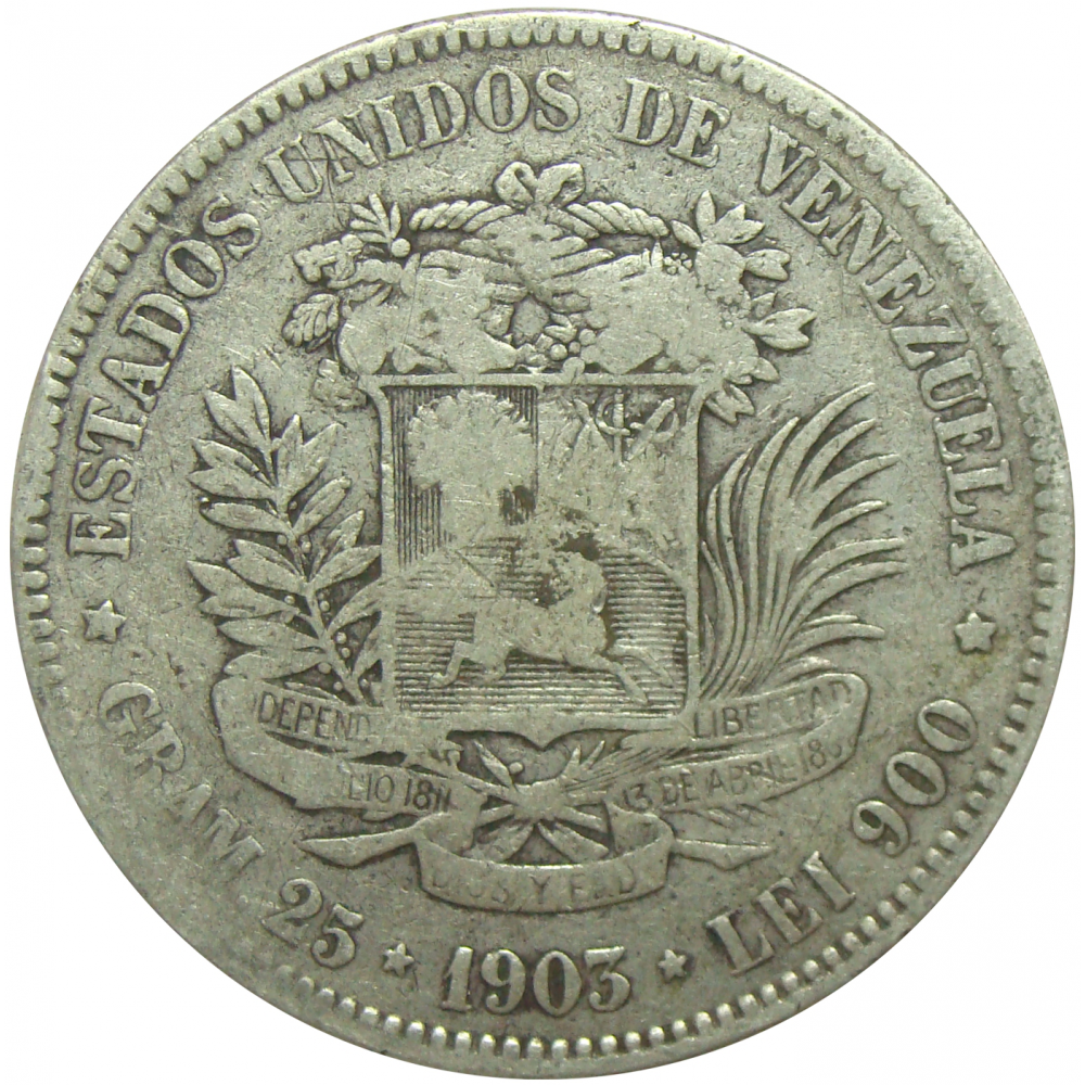 Moneda 5 Bolivares Fuerte Plata 1903  - Numisfila