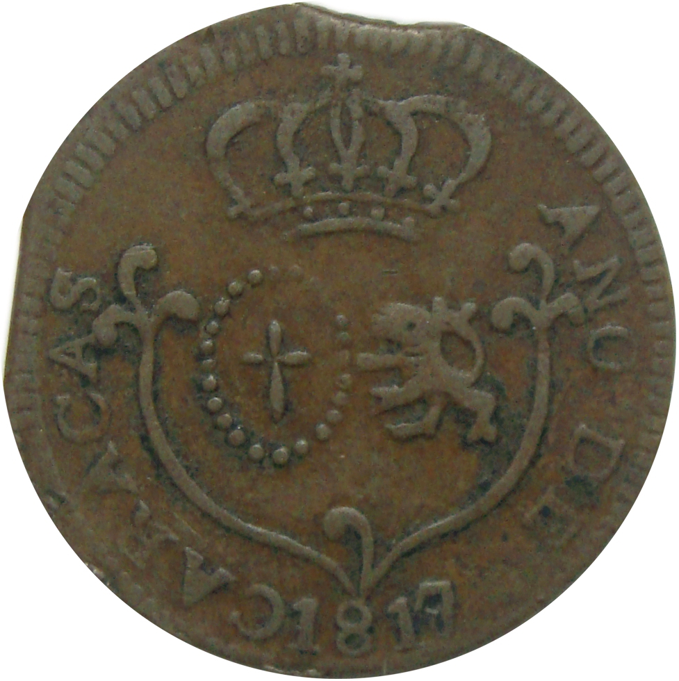 Moneda Caracas ¼ Real 1817 Error 7 sobre 8  - Numisfila
