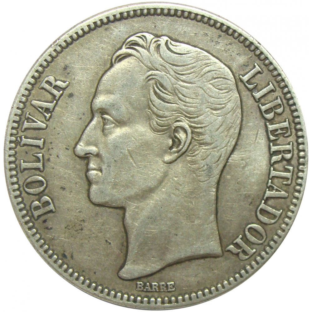 Moneda Plata 5 Bolívares - Fuerte 1926 Fecha Ancha  - Numisfila