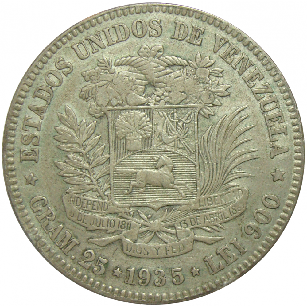 Moneda 5 Bolivares Fuerte Plata 1935  - Numisfila