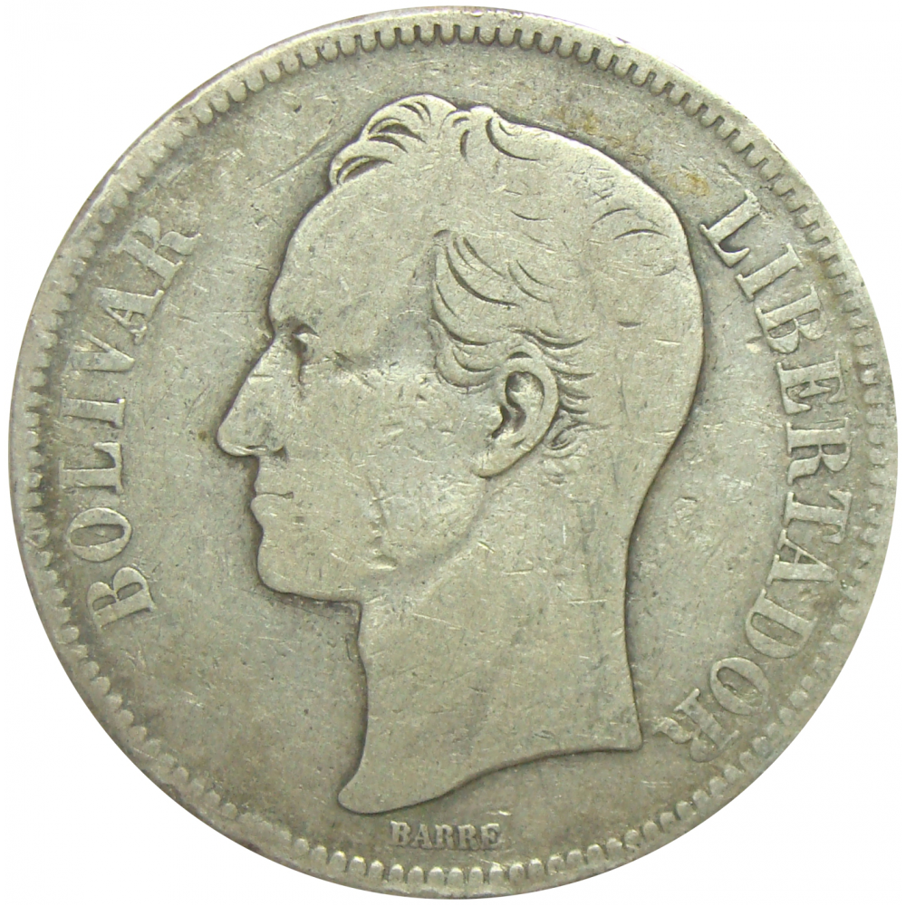 Moneda Plata 5 Bolivares - Fuerte 1889  - Numisfila