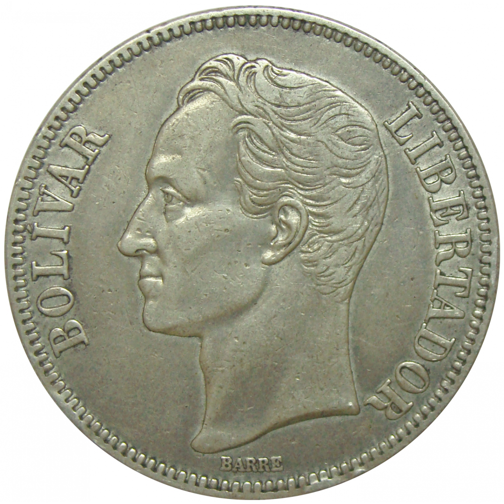 Moneda Plata 5 Bs 1926 Fecha Ancha  Fuerte  - Numisfila