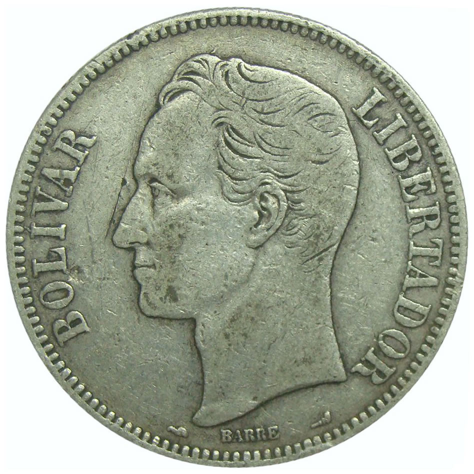 Moneda 5 Bolivares Plata 1911 Fecha Angosta  - Numisfila