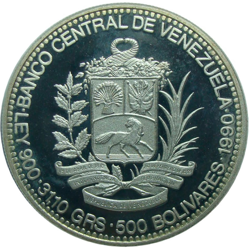 Moneda 500 Bolivares Paez 1990 Conmemorativa  - Numisfila
