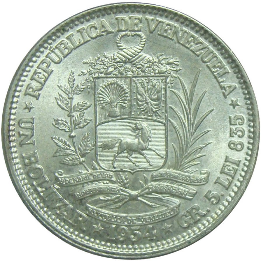 Moneda 1 Bolivar de Plata 1954 - Numisfila