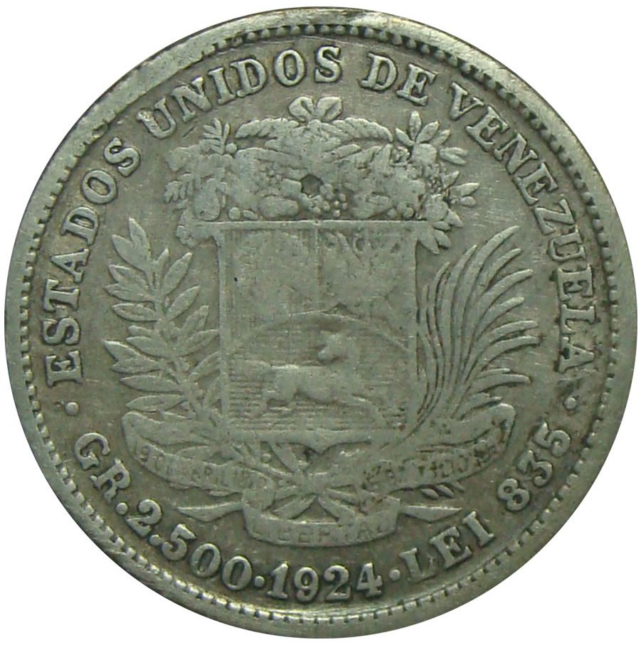 Moneda Plata ½ Bolivar Real 1924 - Numisfila