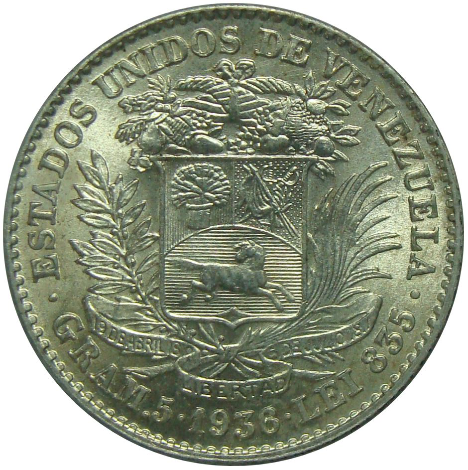 Bella Moneda Plata 1 Bolivar de 1936  - Numisfila