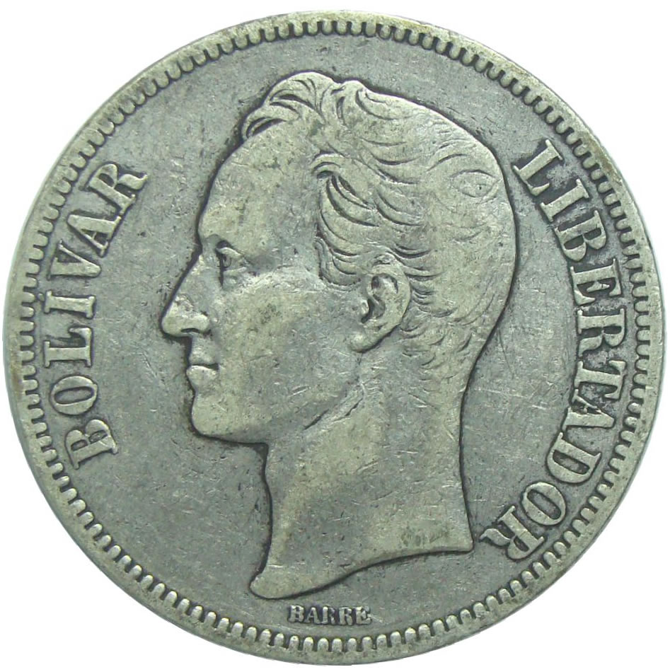 Moneda Plata 5 Bs 1902 Fuerte Fecha Angosta  - Numisfila