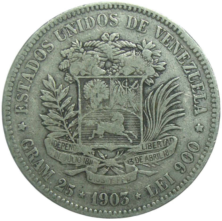 Moneda 5 Bolivares Fuerte Plata 1903 - Numisfila