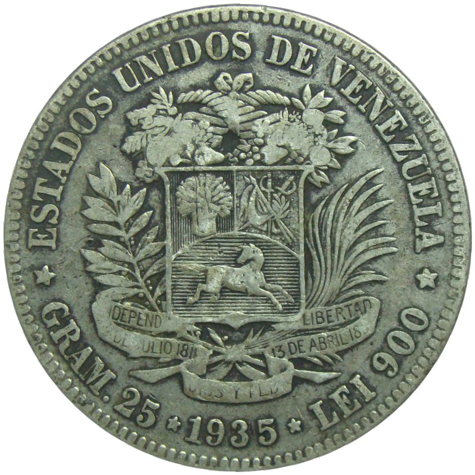 Moneda 5 Bolivares Fuerte Plata 1935 - Numisfila