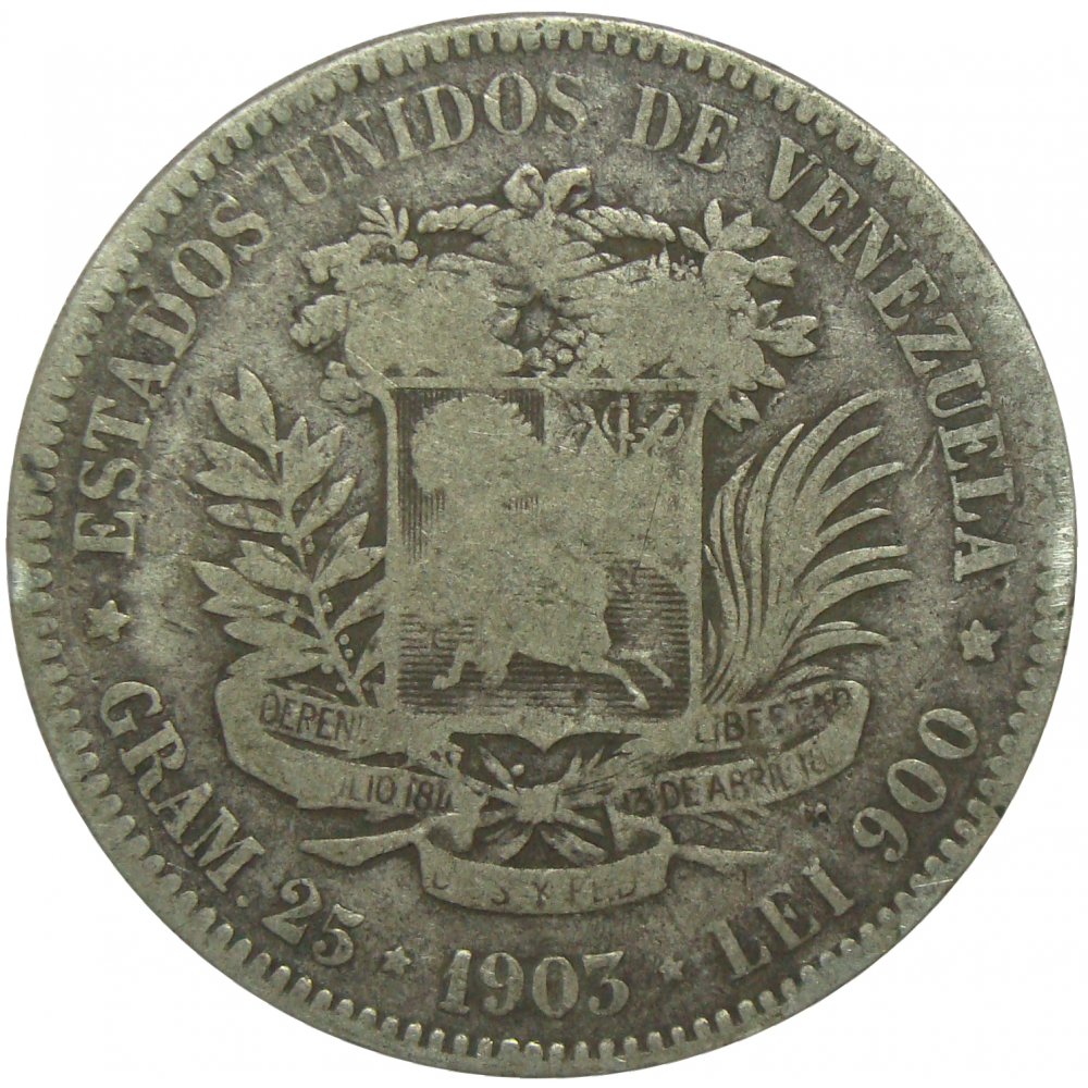 Moneda Plata 5 Bolivares Fuerte 1903 - Numisfila