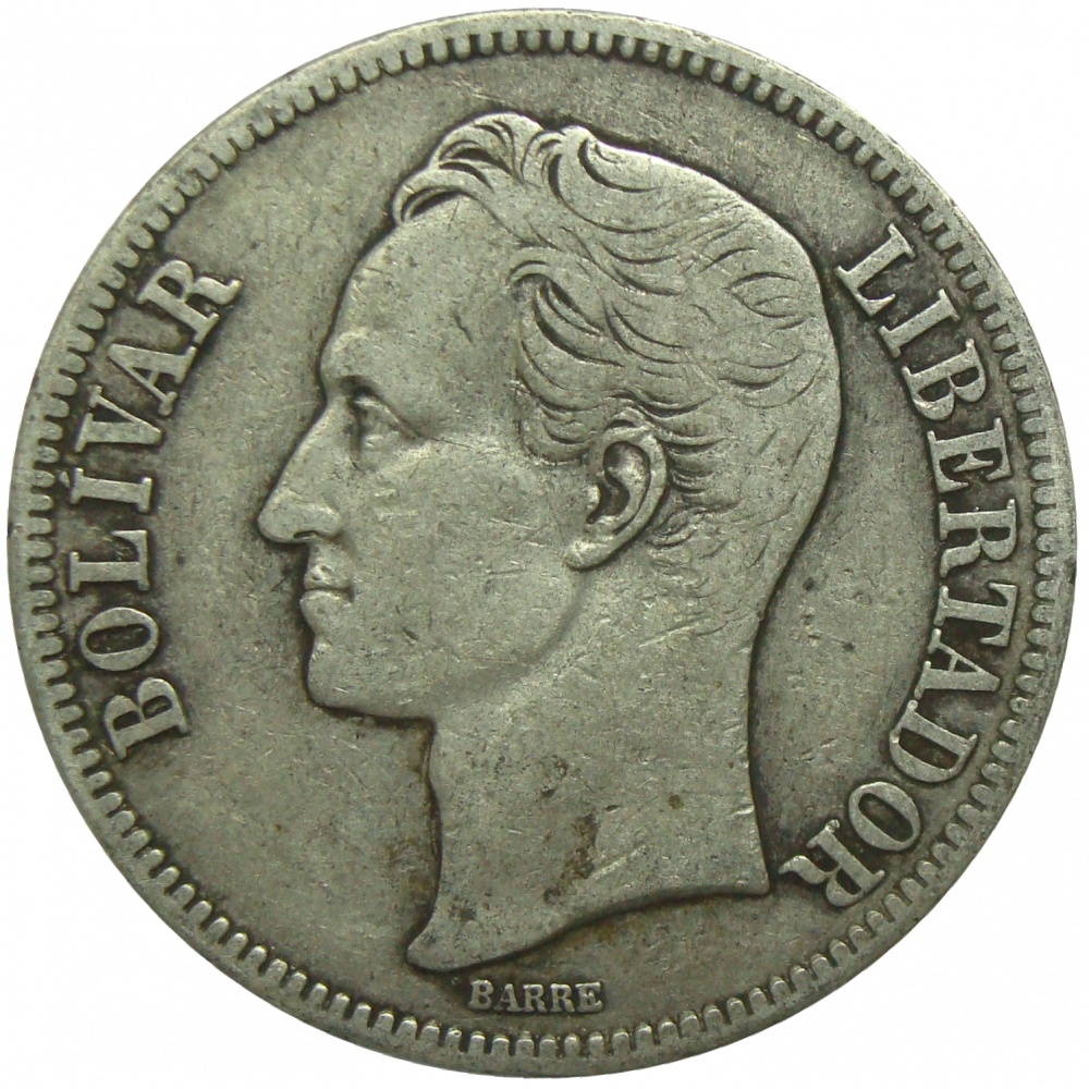 Moneda Plata 5 Bolivares 1921 Fecha Ancha  - Numisfila