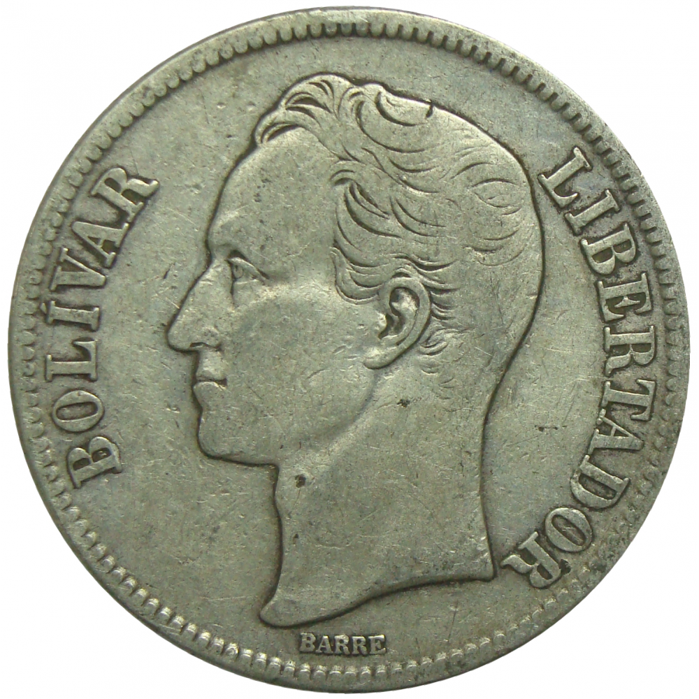 Moneda Plata 5 Bolivares Fuerte 1919  - Numisfila