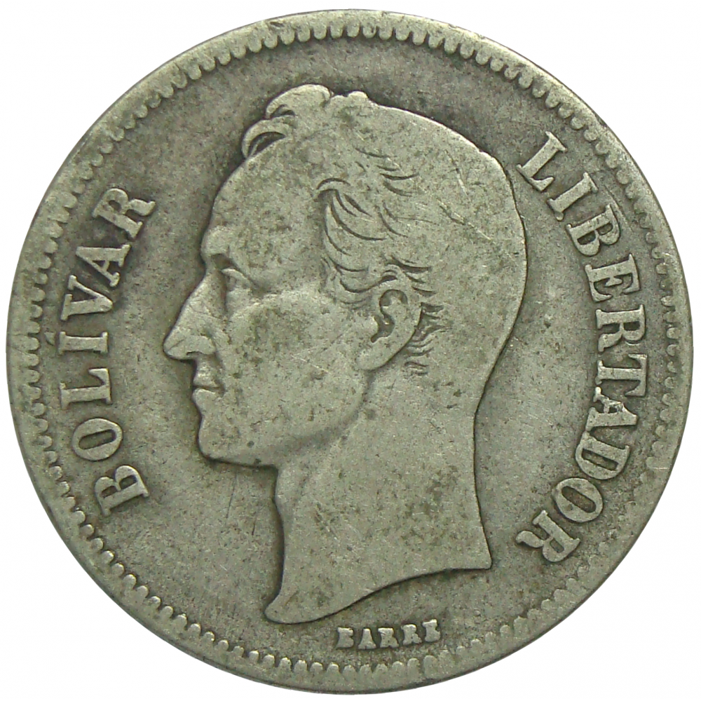 Moneda Plata 2 Bolivares 1922 Último 2 Alto  - Numisfila