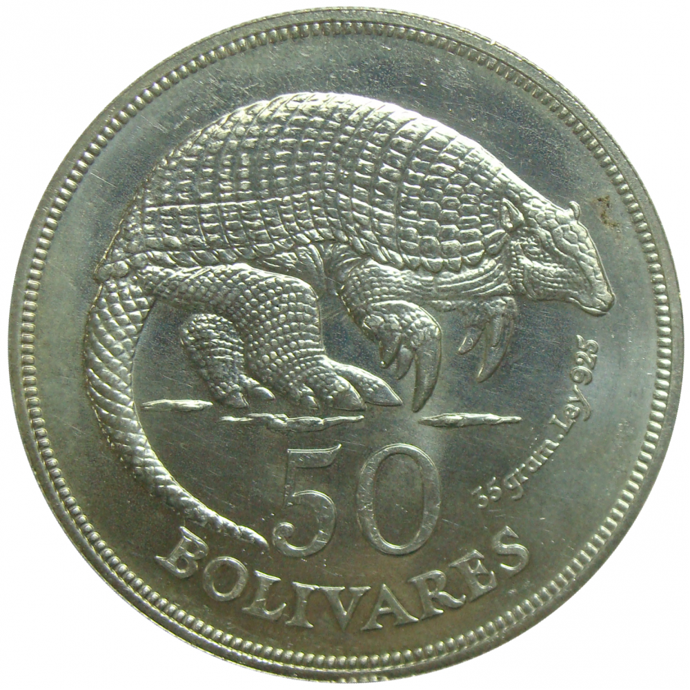 Moneda Cachicamo 50 Bolivares 1975 Fauna - Numisfila