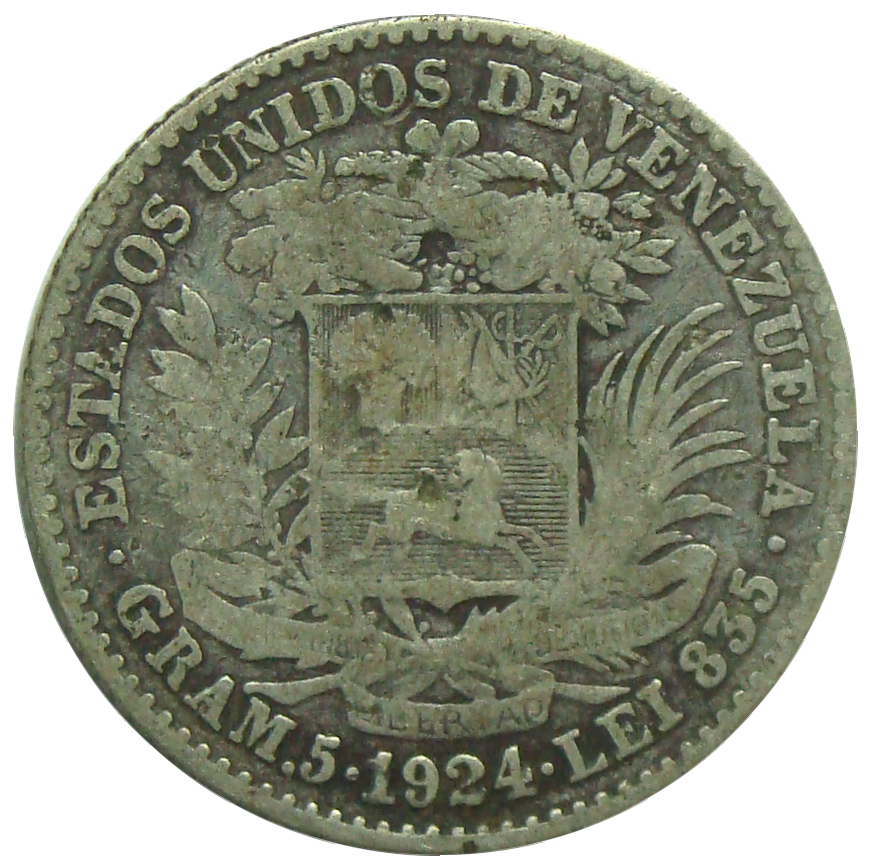 Moneda Plata 1 Bolívar de 1924 - Numisfila
