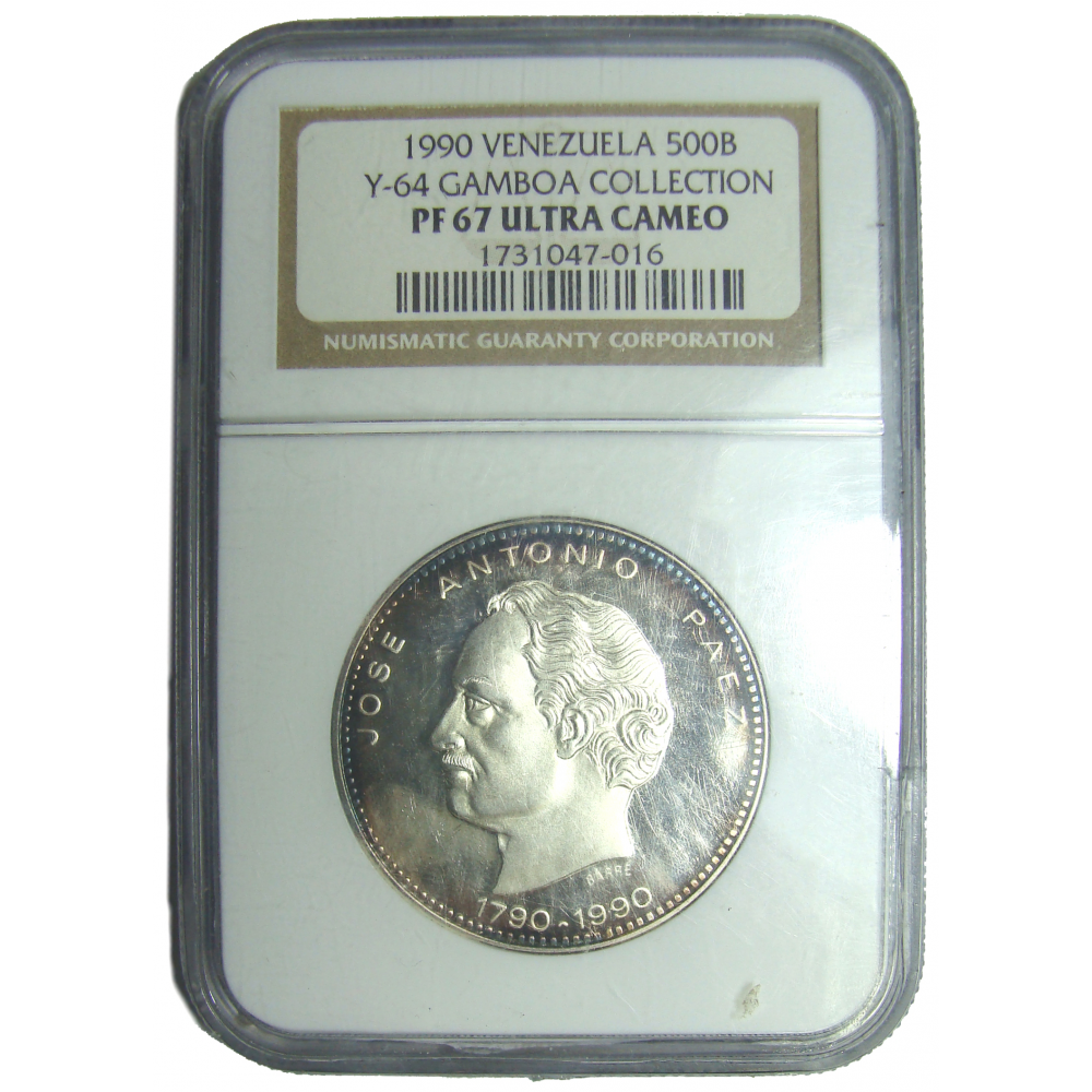 Moneda Capsula NGC PF 67 Ultra Cameo 500 Bs Paez 1990 - Numisfila
