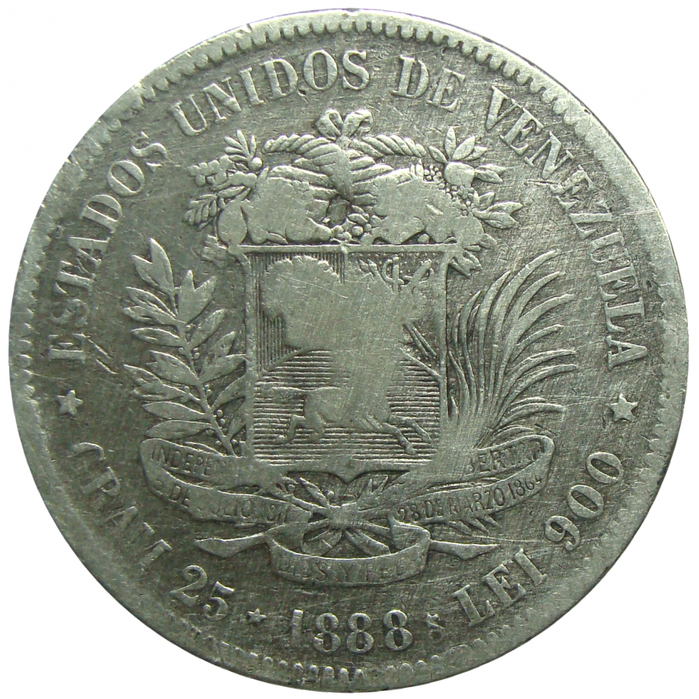 Moneda Plata 5 Bolivares 1888 Alineado - Numisfila