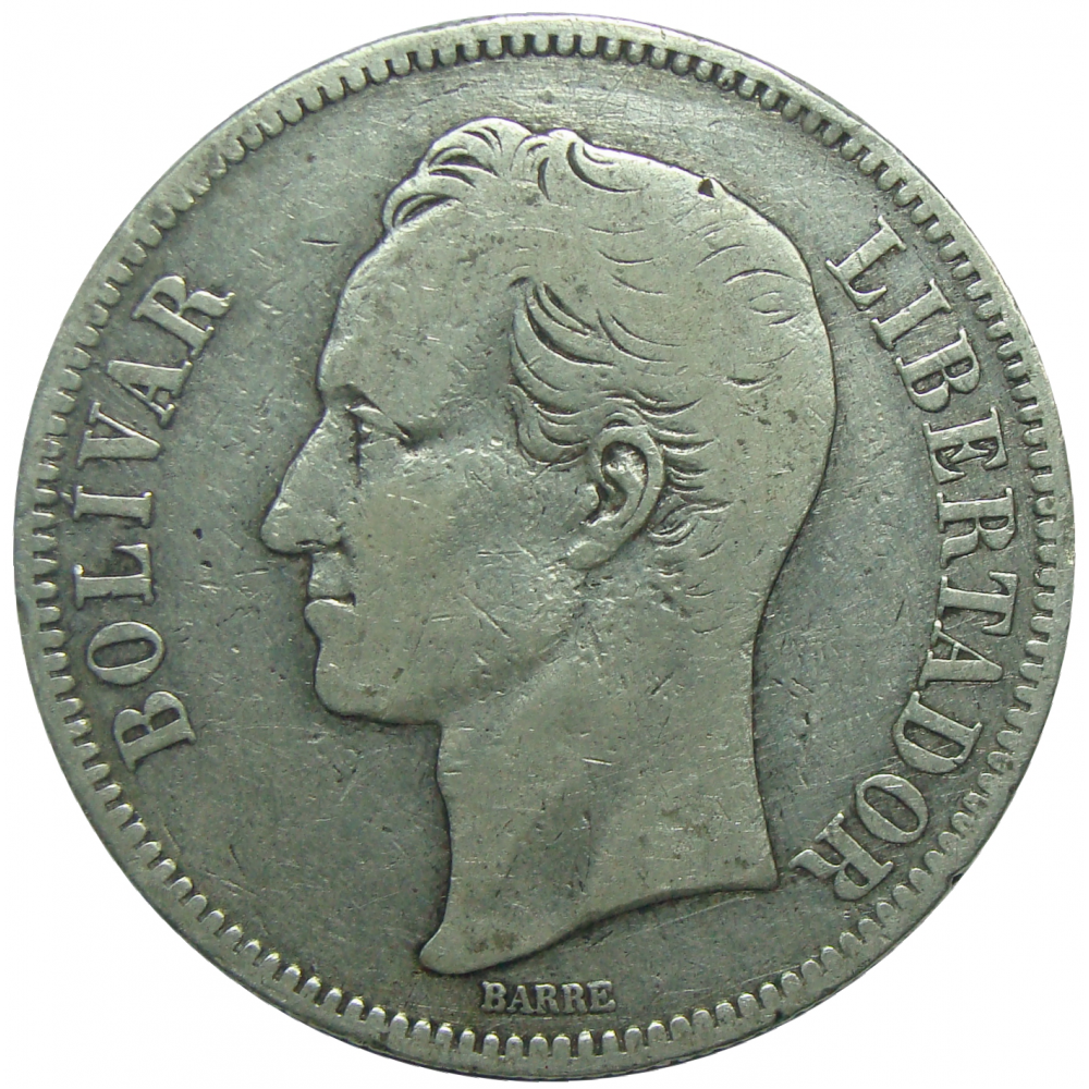 Moneda Plata 5 Bolivares 1888 Alineado  - Numisfila