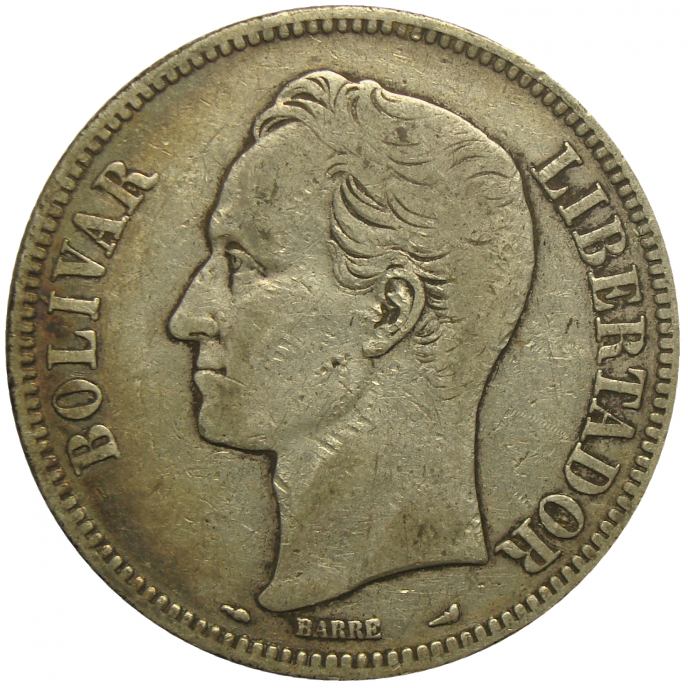 Moneda Plata 5 Bs Fuerte 1912 Fecha Ancha  - Numisfila