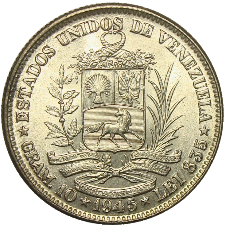  Moneda Plata 2 Bolivares 1945 - Numisfila