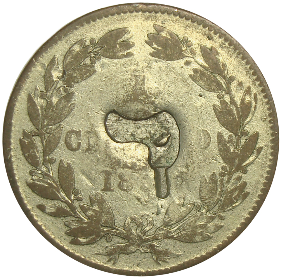 Resello Flor y Contramarca en Centavo 1862 Monaguero  - Numisfila