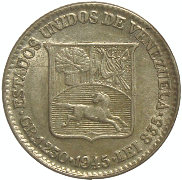 Moneda plata ¼ de Bolivar - Medio 1945  - Numisfila