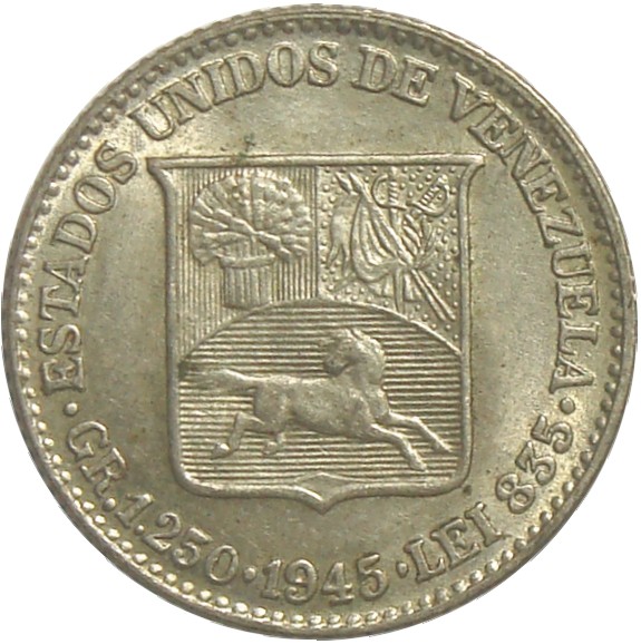 Moneda ¼ de Bolivar - Medio de Plata 1945 - Numisfila