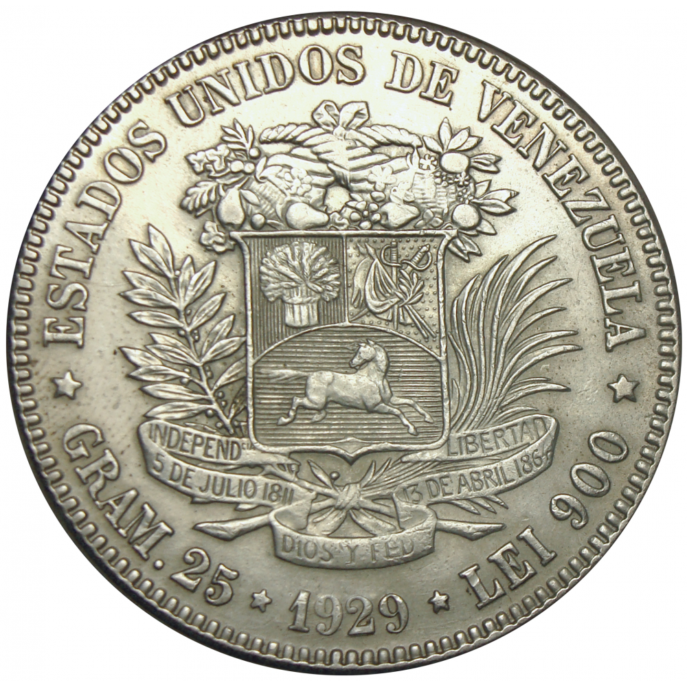 Moneda Plata 5 Bolivares Fuerte 1929 - Numisfila