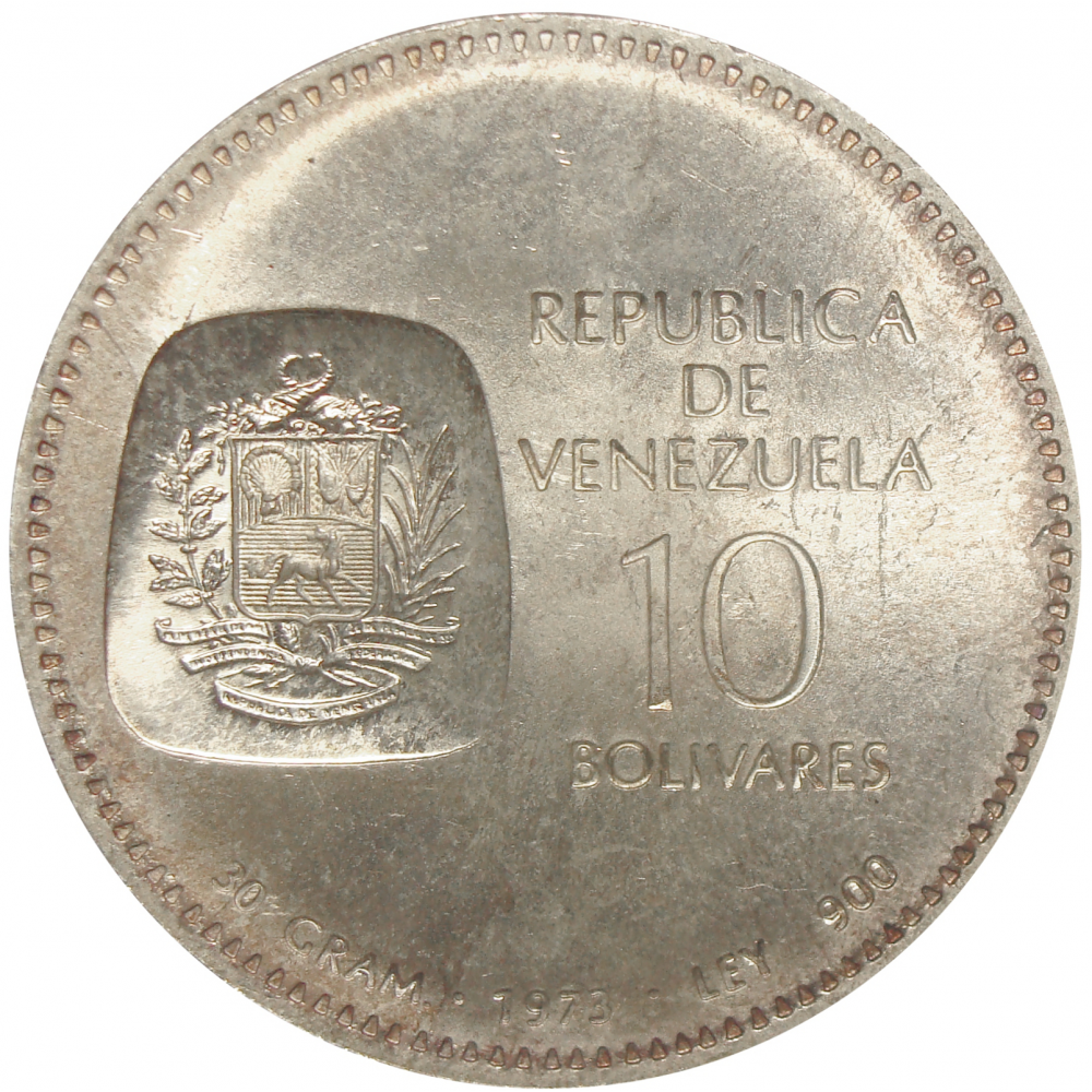 Moneda 10 Bolivares Doblon 1973 Canto Al Derecho  - Numisfila