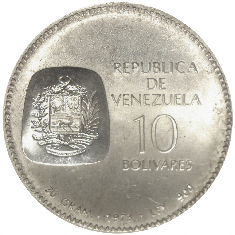 Moneda 10 Bolivares Doblon 1973 Canto Al Revés  - Numisfila